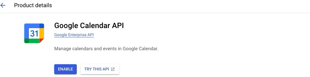 Enable Google Calendar API, another image